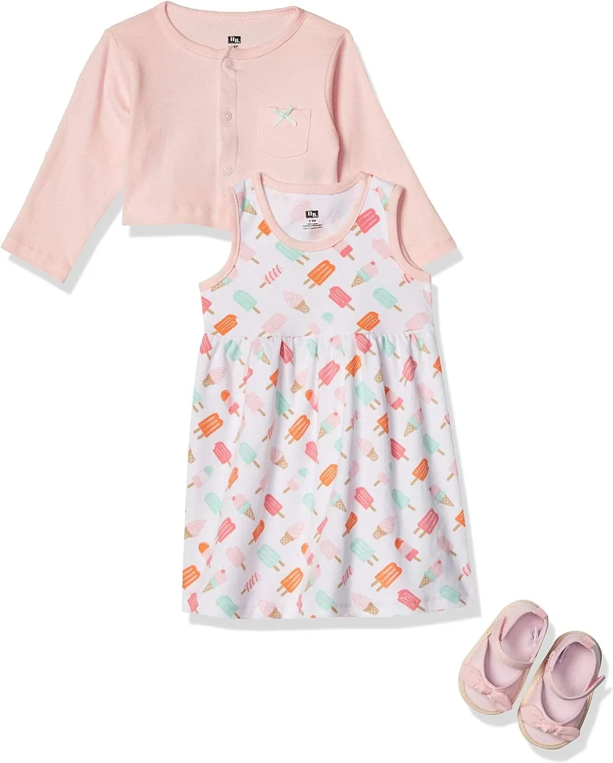 Hudson Baby baby-girls Cotton Dress, Cardigan and Shoe Set