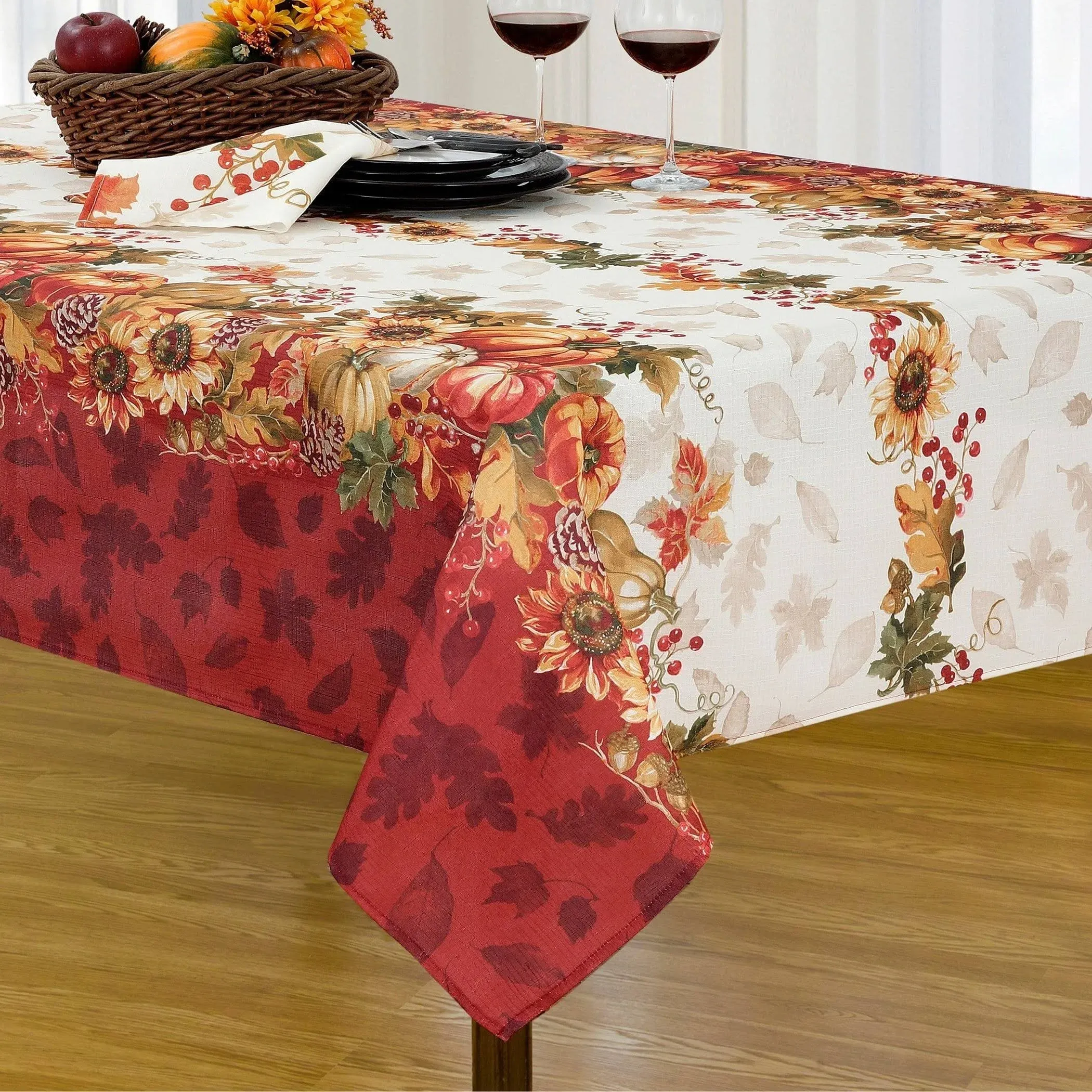 Elrene Swaying Leaves Bordered 60" x 120" Oblong Tablecloth Multi