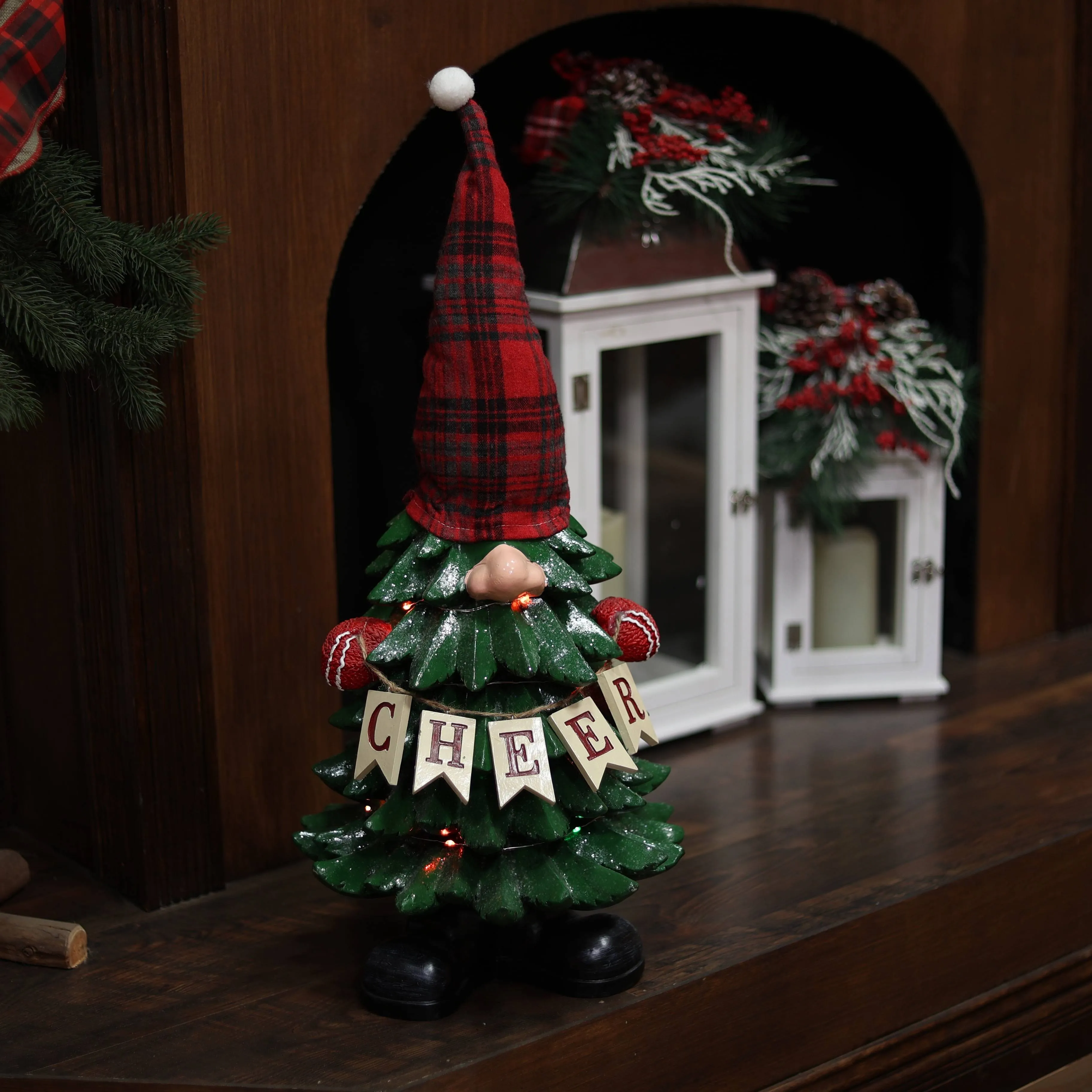 Alpine Corporation 28"H Polyresin Christmas Tree Merry Gnome Decoration with ...