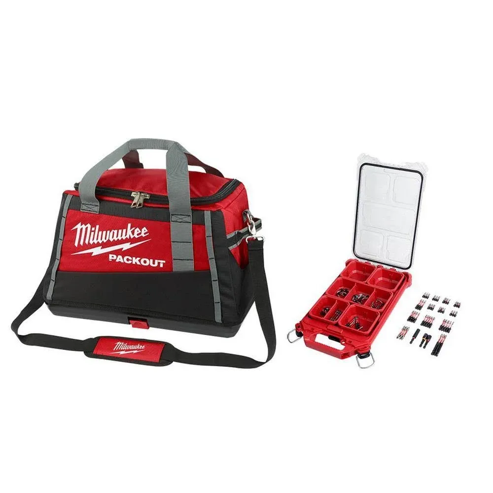 Milwaukee 20 in. PACKOUT Tool Bag and SHOCKWAVE Impact Duty Alloy Steel Screw Driver Bit Set with PACKOUT Case (100-Piece) 48-22-8322-48-32-4082