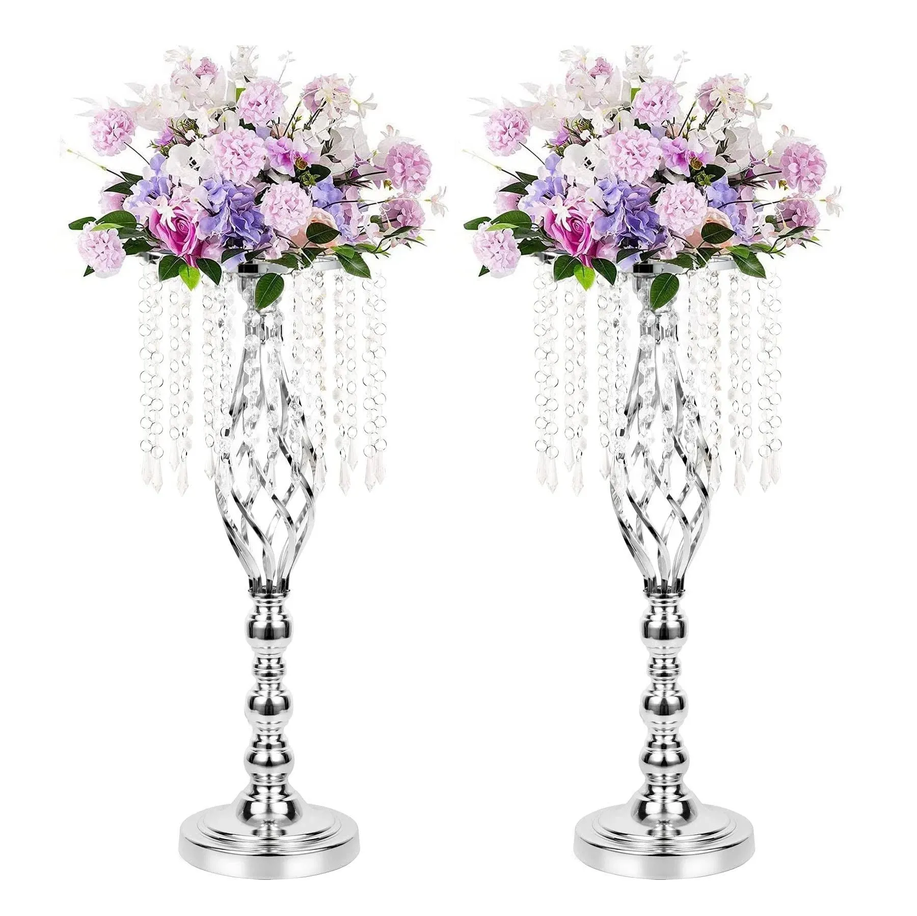 LANLONG 2pcs Silver Metal Flower Vases Crystal Flower Stand Wedding Centerpie...