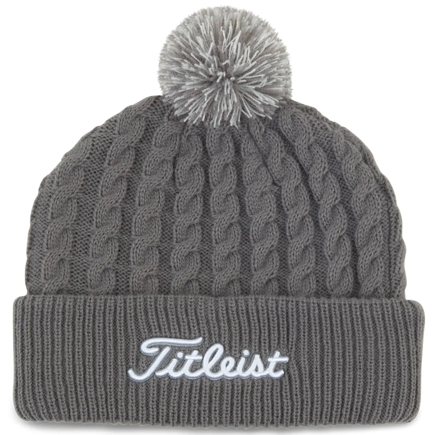 Titleist Cable Knit Pom Pom Beanie (Gray White)