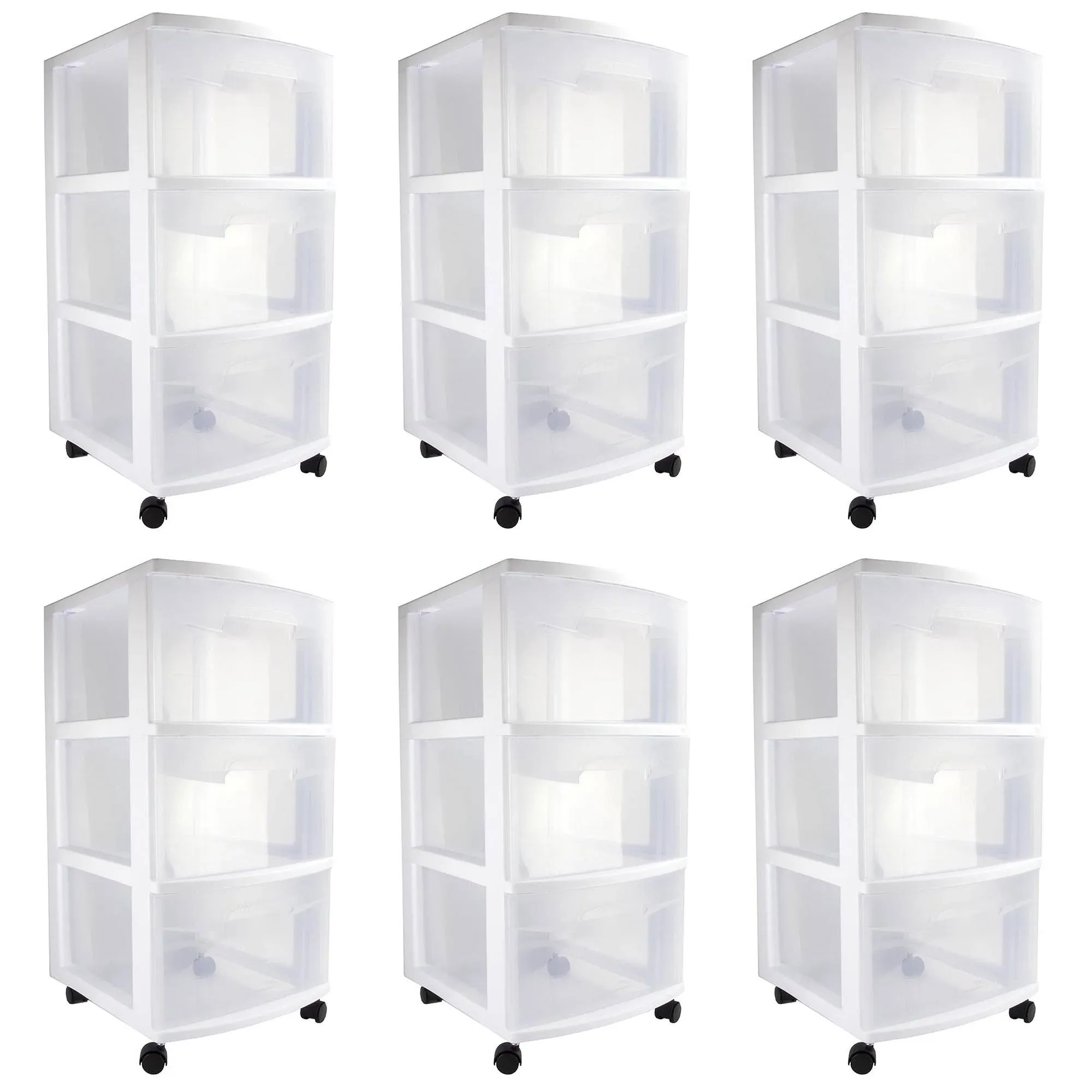 Sterilite 21.8 in. x 25.62 in. Home 3 Drawer Wheeled Plastic Storage Container (Set of 6)