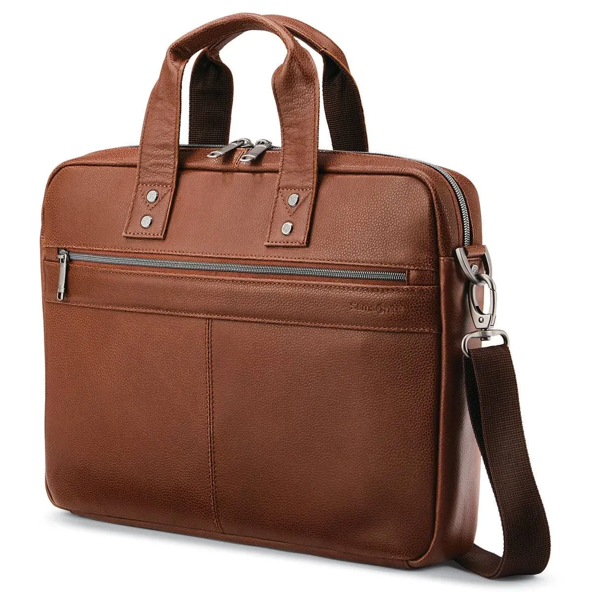 Samsonite Classic Leather Slim Brief - Cognac