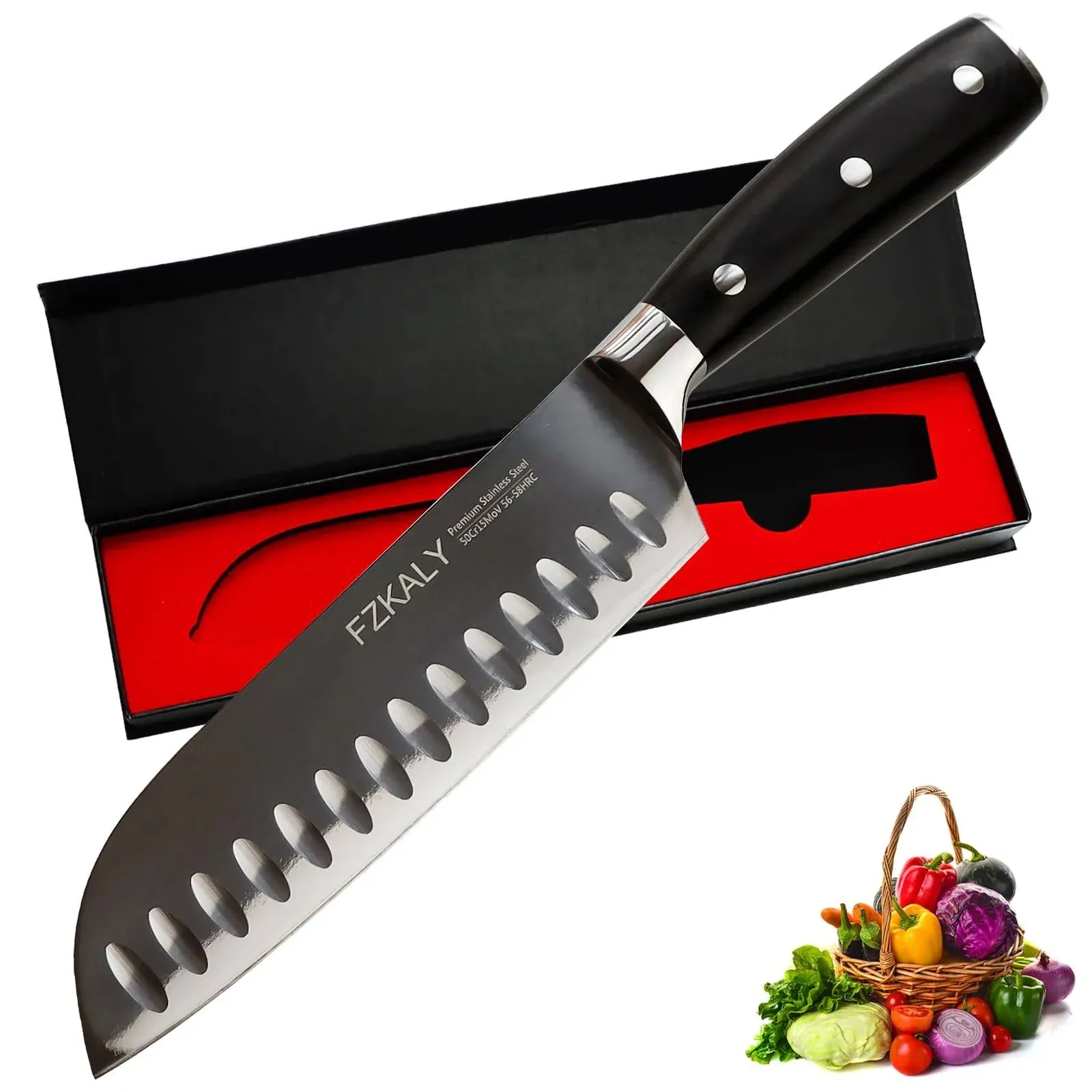 Santoku Knives, Sharp 7-inch Santoku knife, High Carbon Stainless Steel Japanese Chef Knife, Ergonomic Pakkawood Handle Cooking Knife for Meat Vegetable Fruit in Gift Box