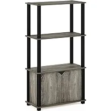 Furinno Brahms 4-Tier Multipurpose Bookcase/Bookshelf/Display Shelf/Display Rack with Door, French Oak Grey/Black