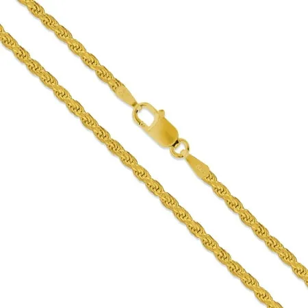 22k Yellow Gold Plated Sterling Silver Diamond-Cut Rope Chain 1.7mm Solid 925 Italy New Necklace 28