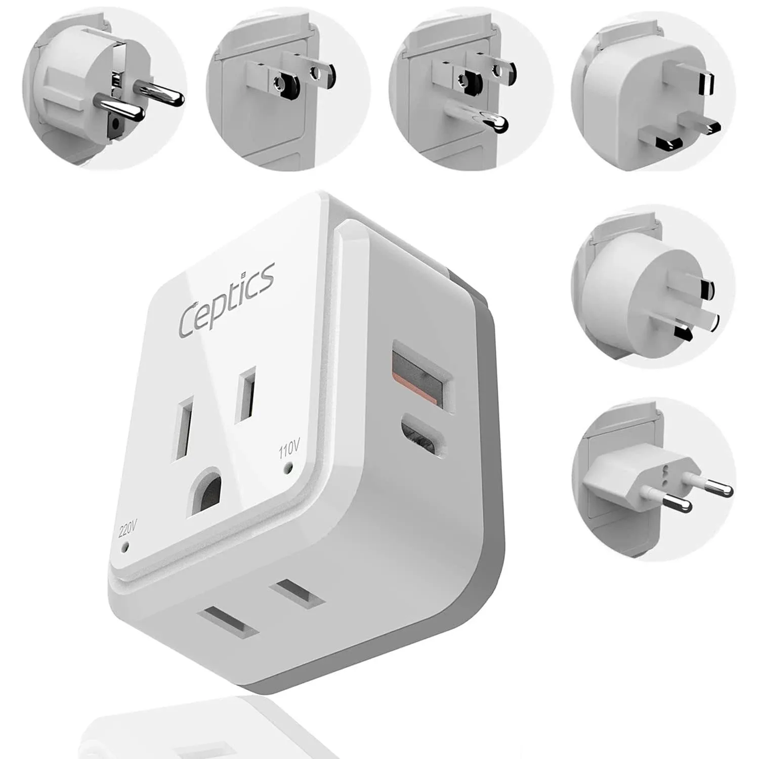 Ceptics Japan, Philippines Power Travel Plug Adapter Set, 20W PD & QC, Safe Dual USB & USB-C 3.1a - 2 USA Socket - Compact - Use in USA, Bahamas, Cana