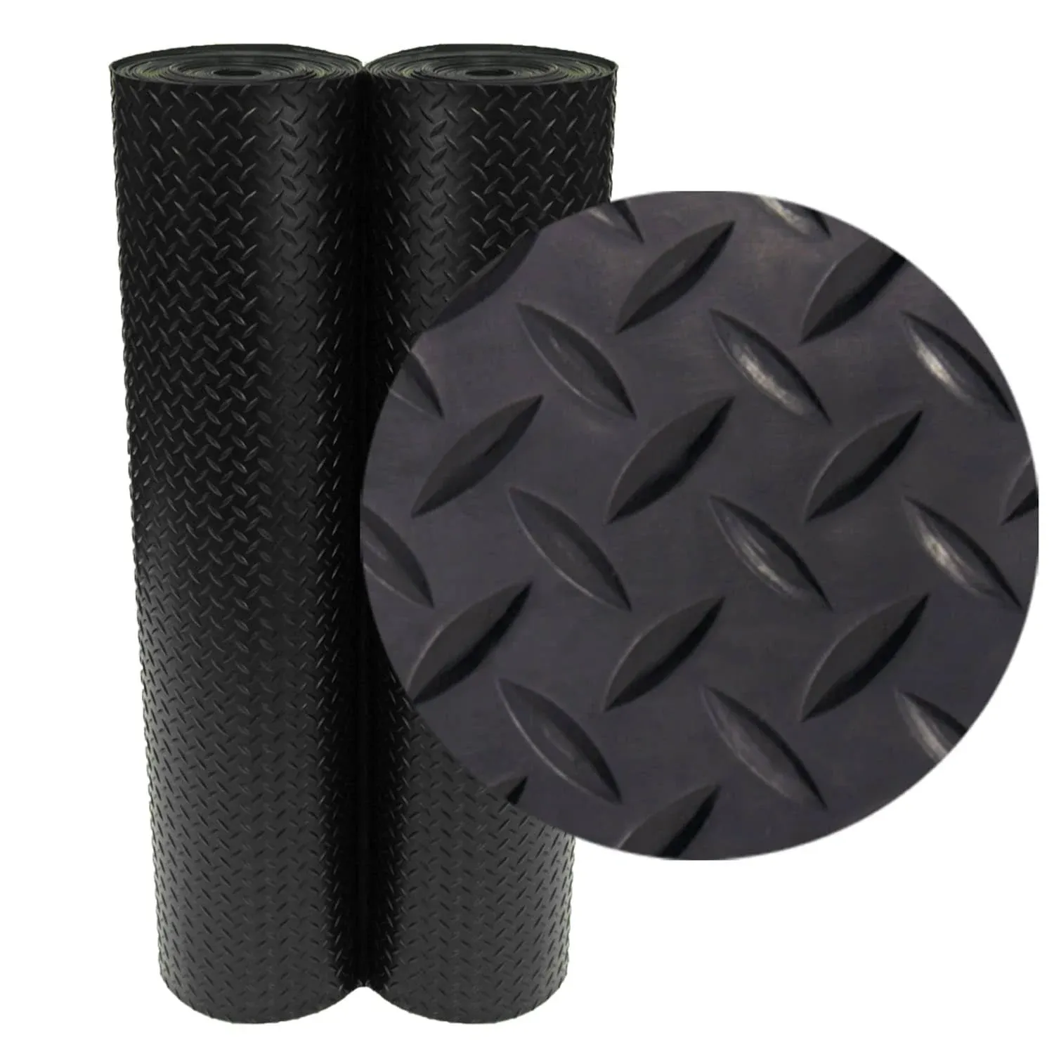 ""Diamond-Plate"" Rubber Flooring Rolls - 3 mm x 4 ft x 9 ft Rolls - Black