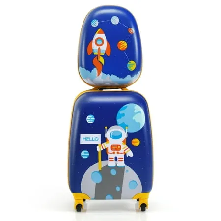 Costway 2pc Kids Carry On Luggage Set 12'' Backpack & 16'' Rolling Suitcase for Travel