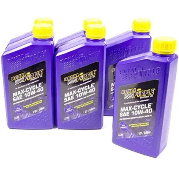 Royal Purple 1315 06315 Max-Cycle SAE 10W-40 High Performance Motor Oil for Motorcycles & ATVs - 1 Quart (Case of 6)