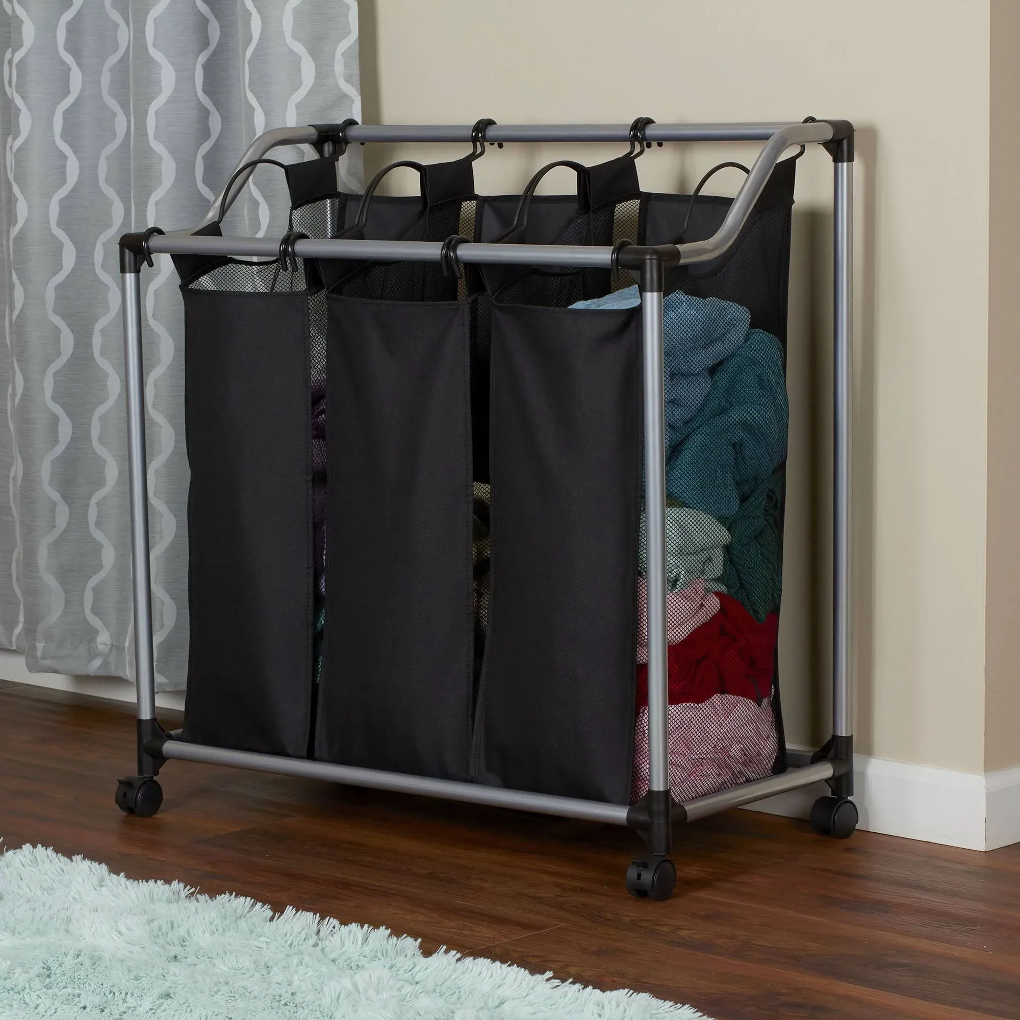 Triple Laundry Sorter With Wheels - Contemporary - Hampers - by Household Essentials | Houzz