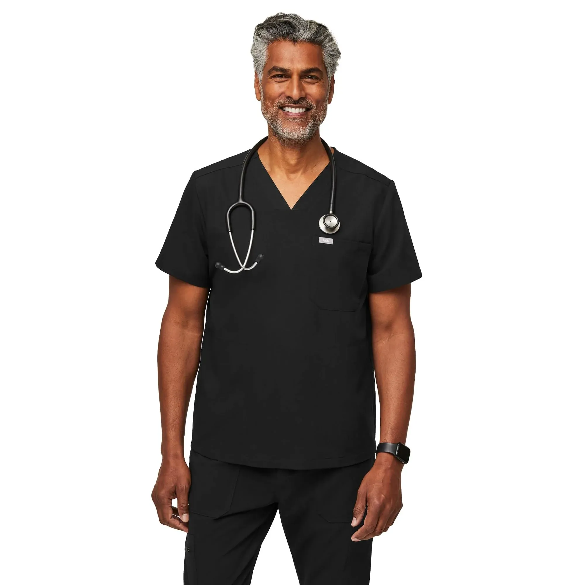 Figs Men's Chisec Three-Pocket Scrub Top Black L