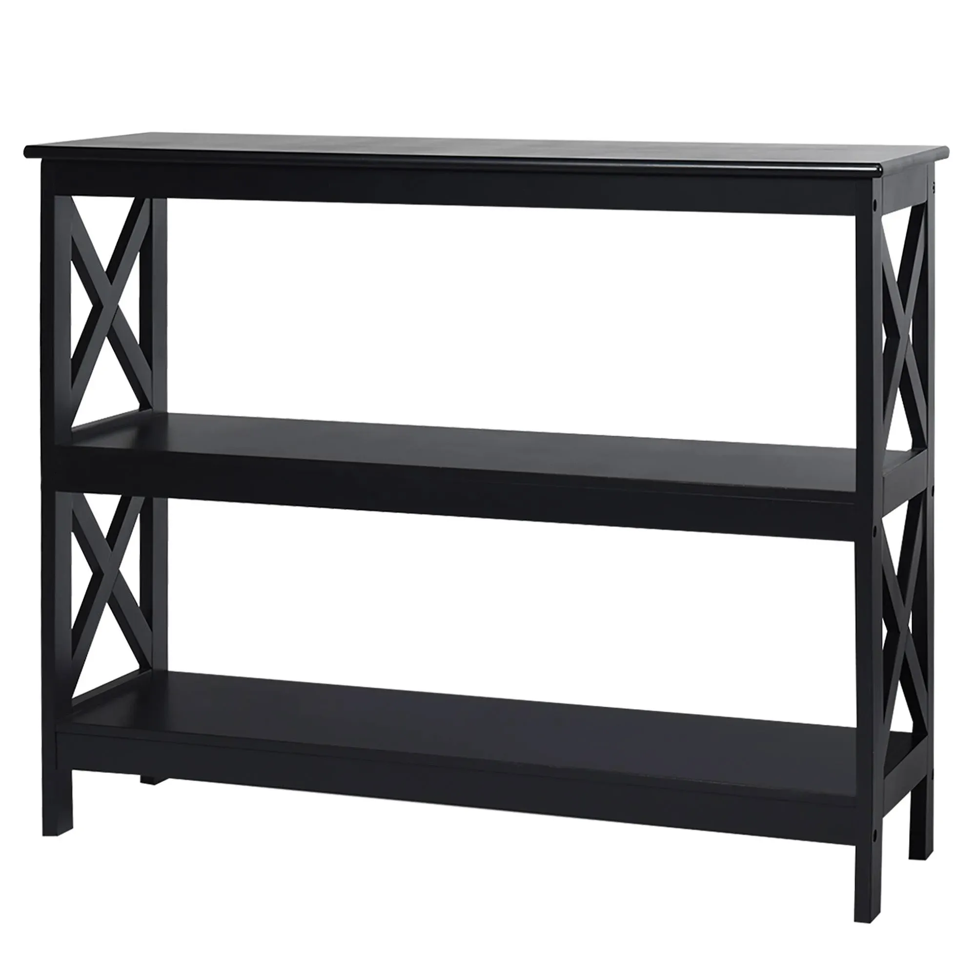 Topbuy Industrial 3-Tier Console Table X-Design Bookshelf Narrow Accent Table