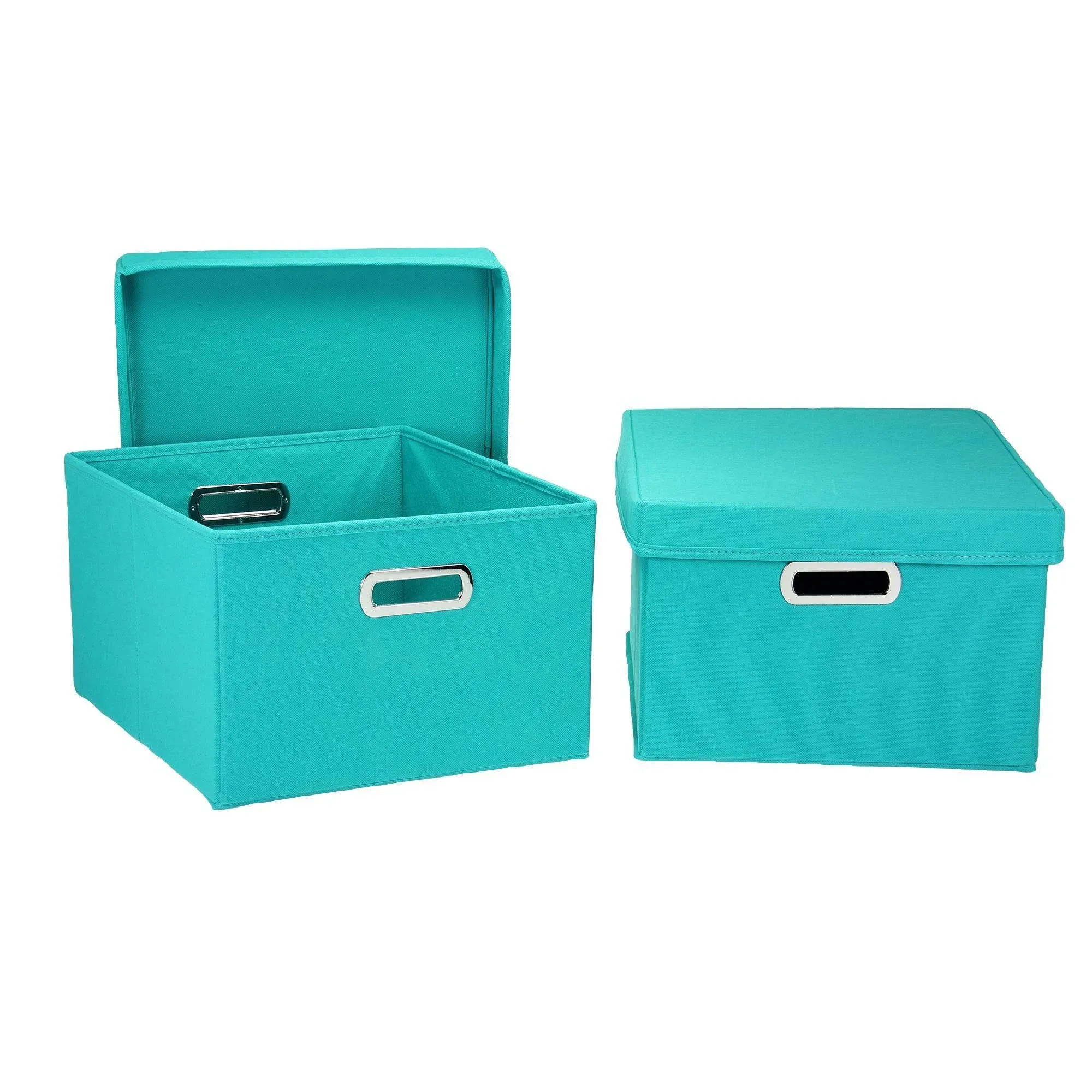 Fabric Storage Boxes with Lids and Handles, Aqua