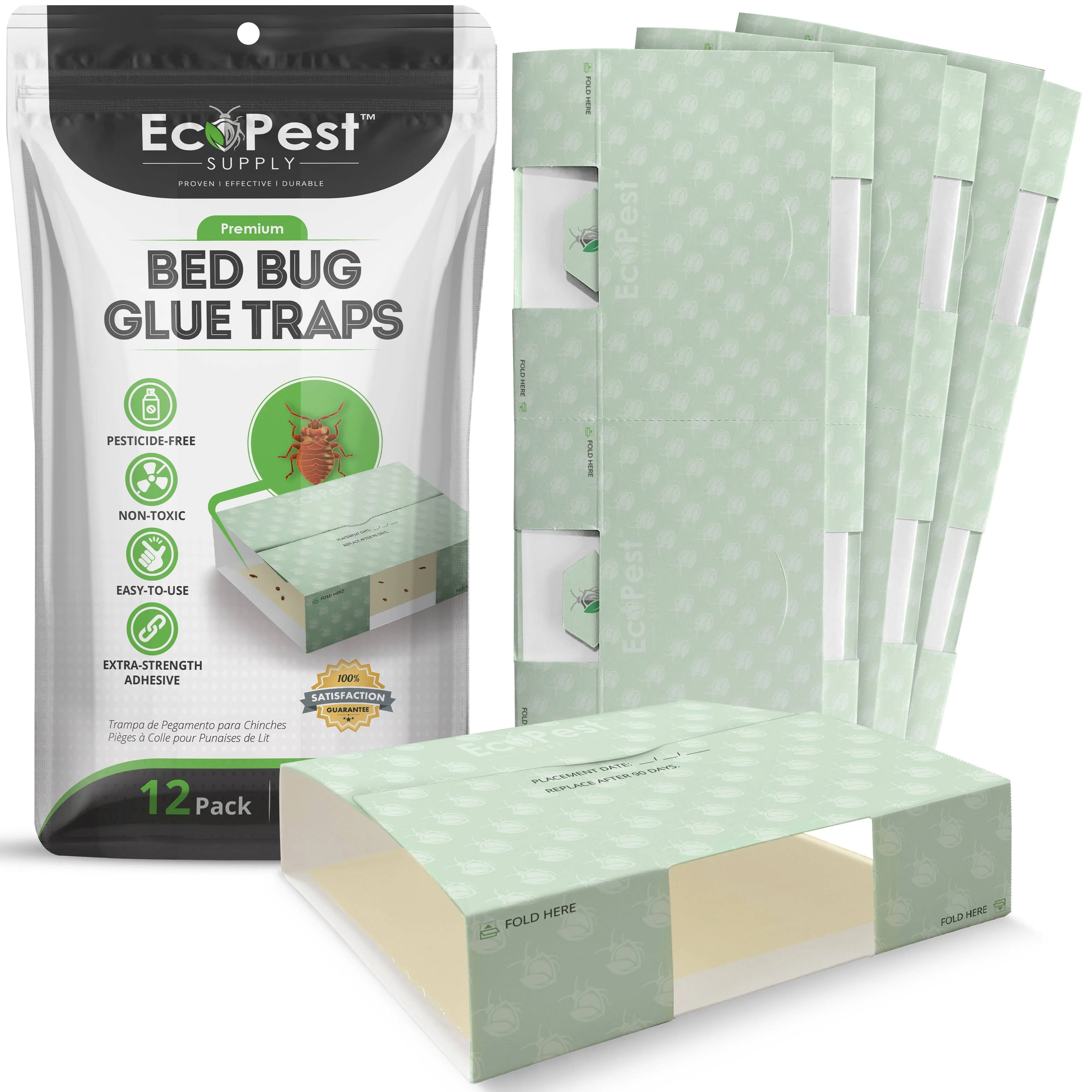 Bed Bug Glue Traps – 12 Pack | Sticky Indoor Pest Control Trap for Bed Bugs