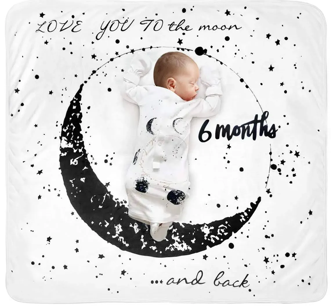 Tebaby Baby Monthly Milestone Blanket Moon - Neutral Personalized Month Blanket ...