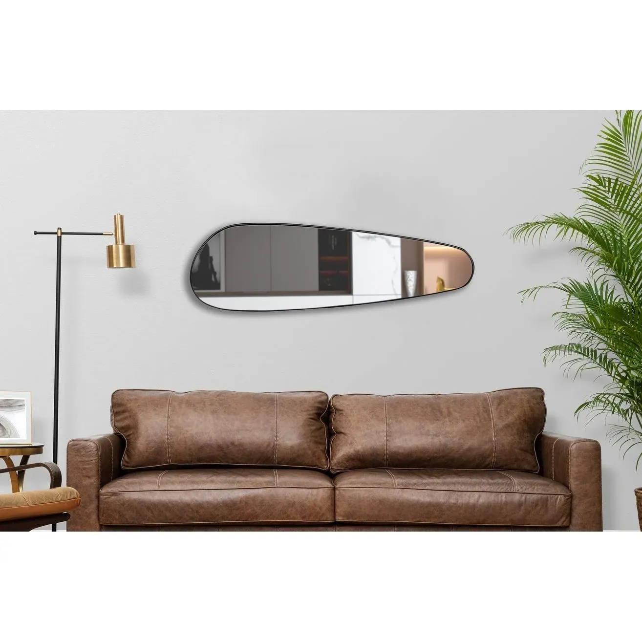 Modern Asymmetrical Large Mirror 55 X 18 inch, Metal Frame Full Length Mirror for Bedroom, Living Room and Hallway