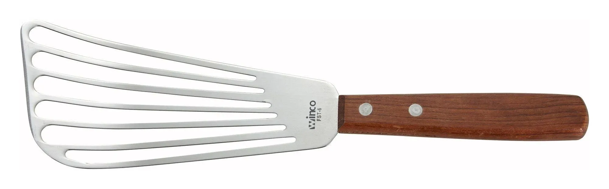 Winco Wooden Handle Fish Spatula, 6 3/4 x 3 1/4 inch Blade -- 12 per case