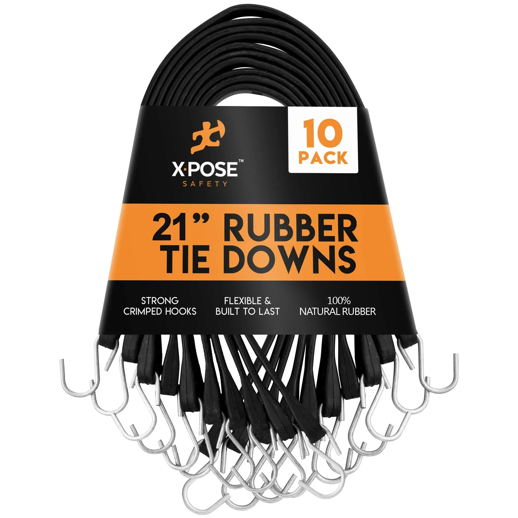 Xpose Safety TS-21-10 Molded Rubber Tie Down Straps 21 in , 10pk