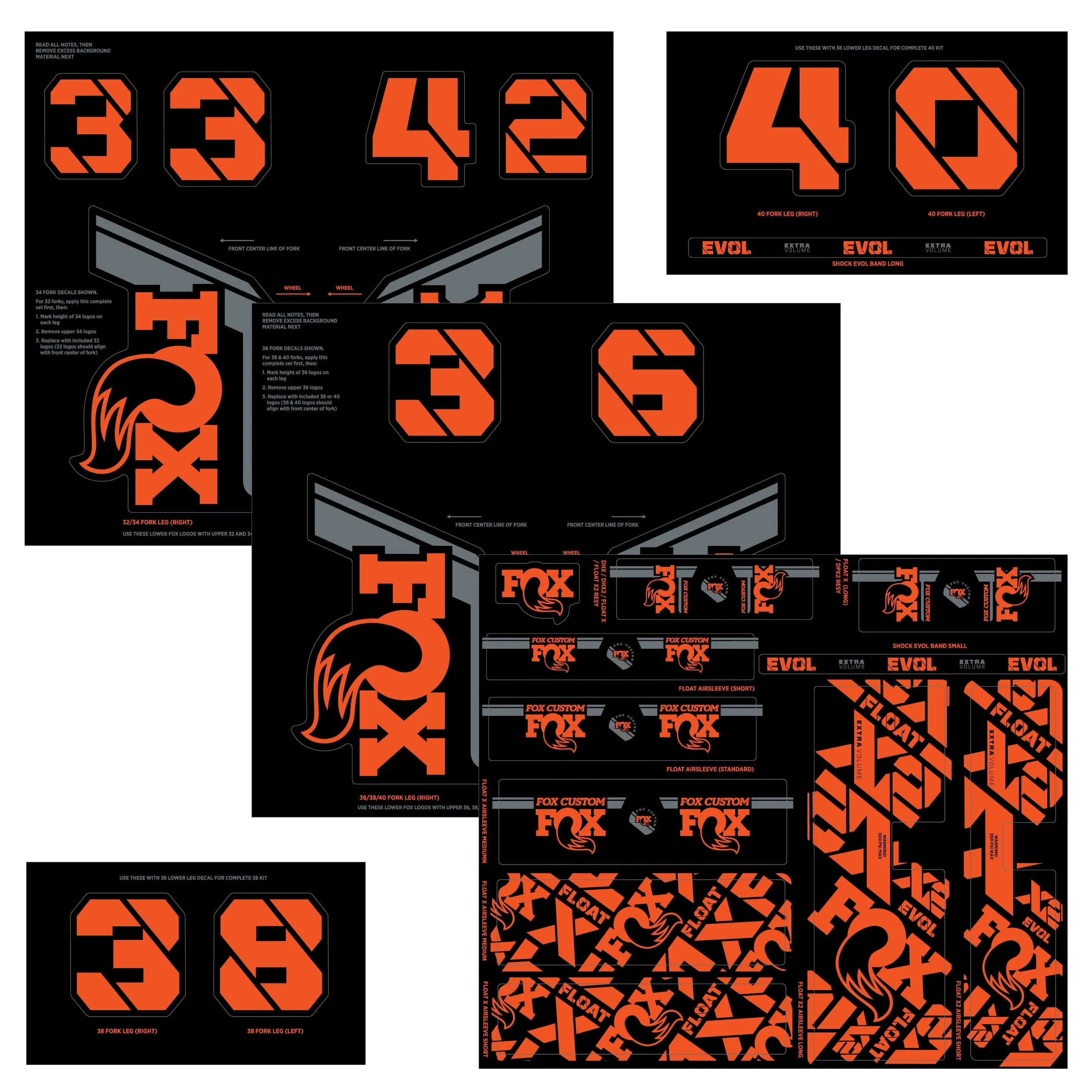 Fork &amp; Shock Decal Kit - FOX Fork and Shock Decal Kit - Factory Orange -