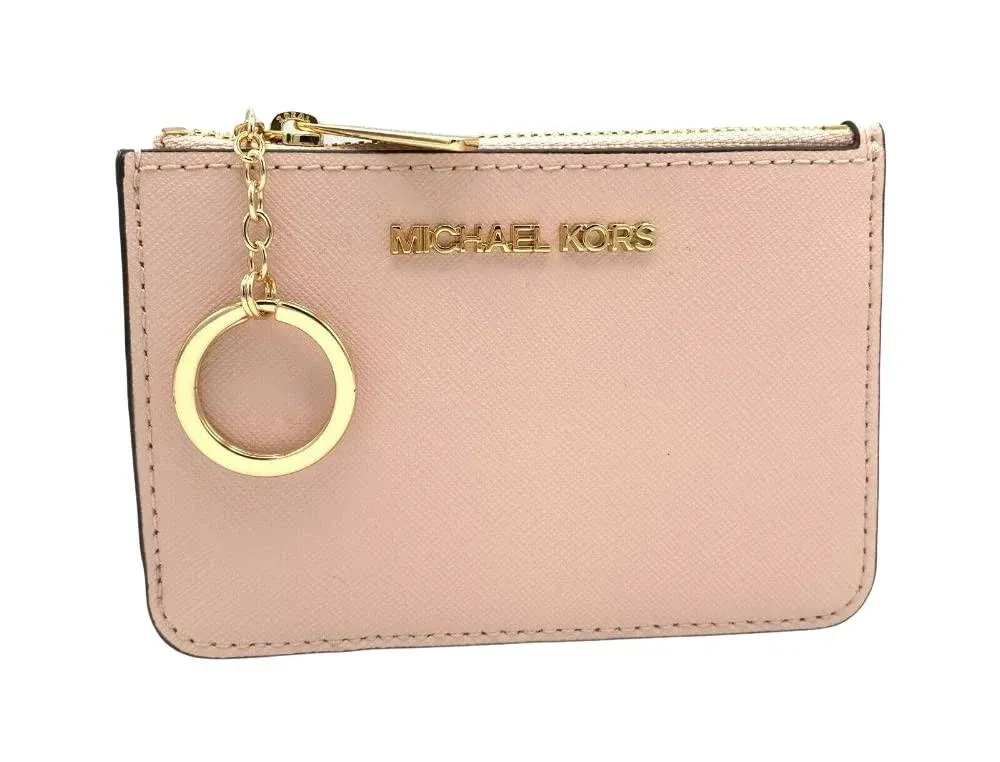 Michael Kors Jet Set Travel Small Zip Coin Pouch Card Case Leather Powder Blush