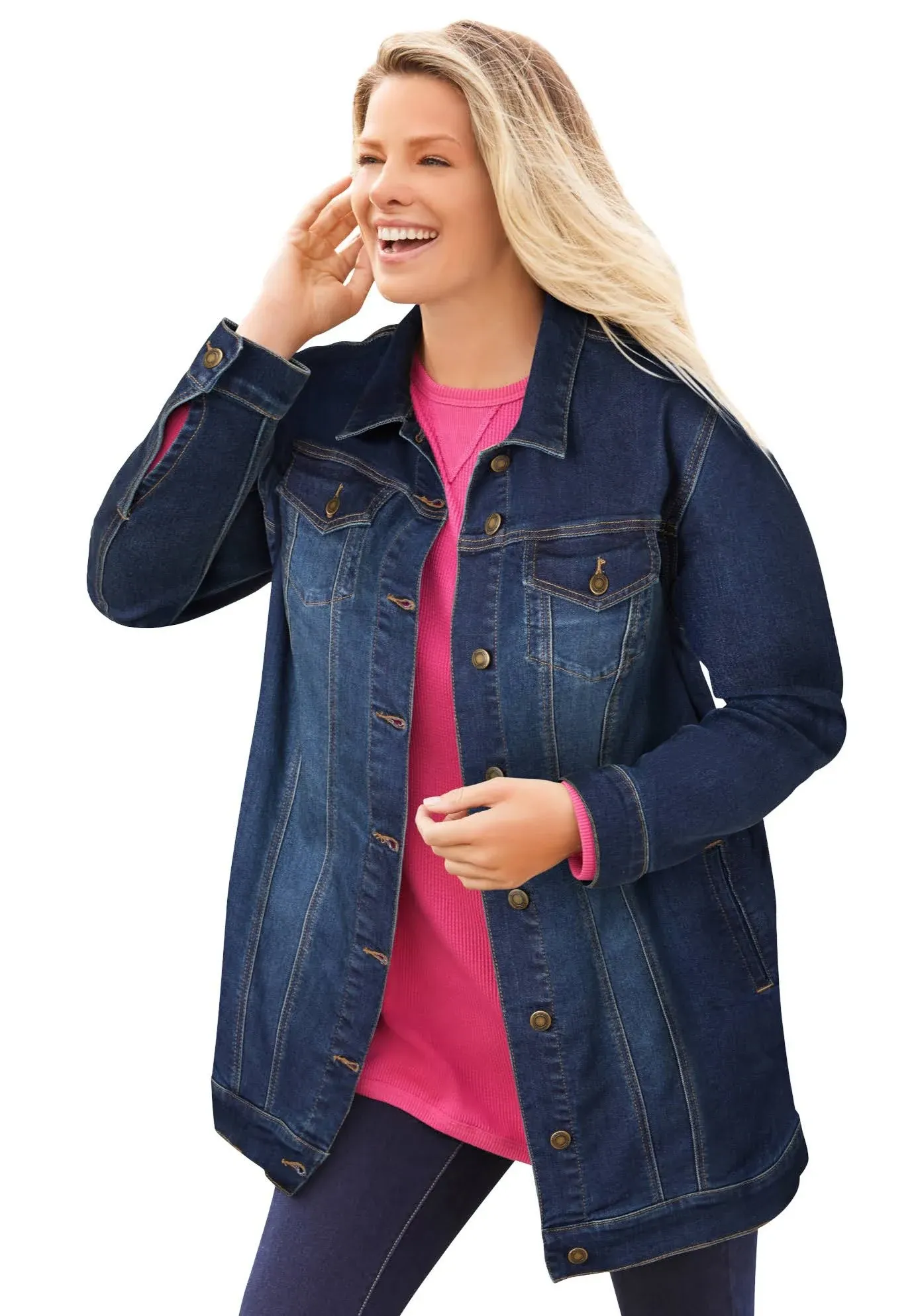 Woman Within Women's Plus Size Long Stretch Denim Jacket