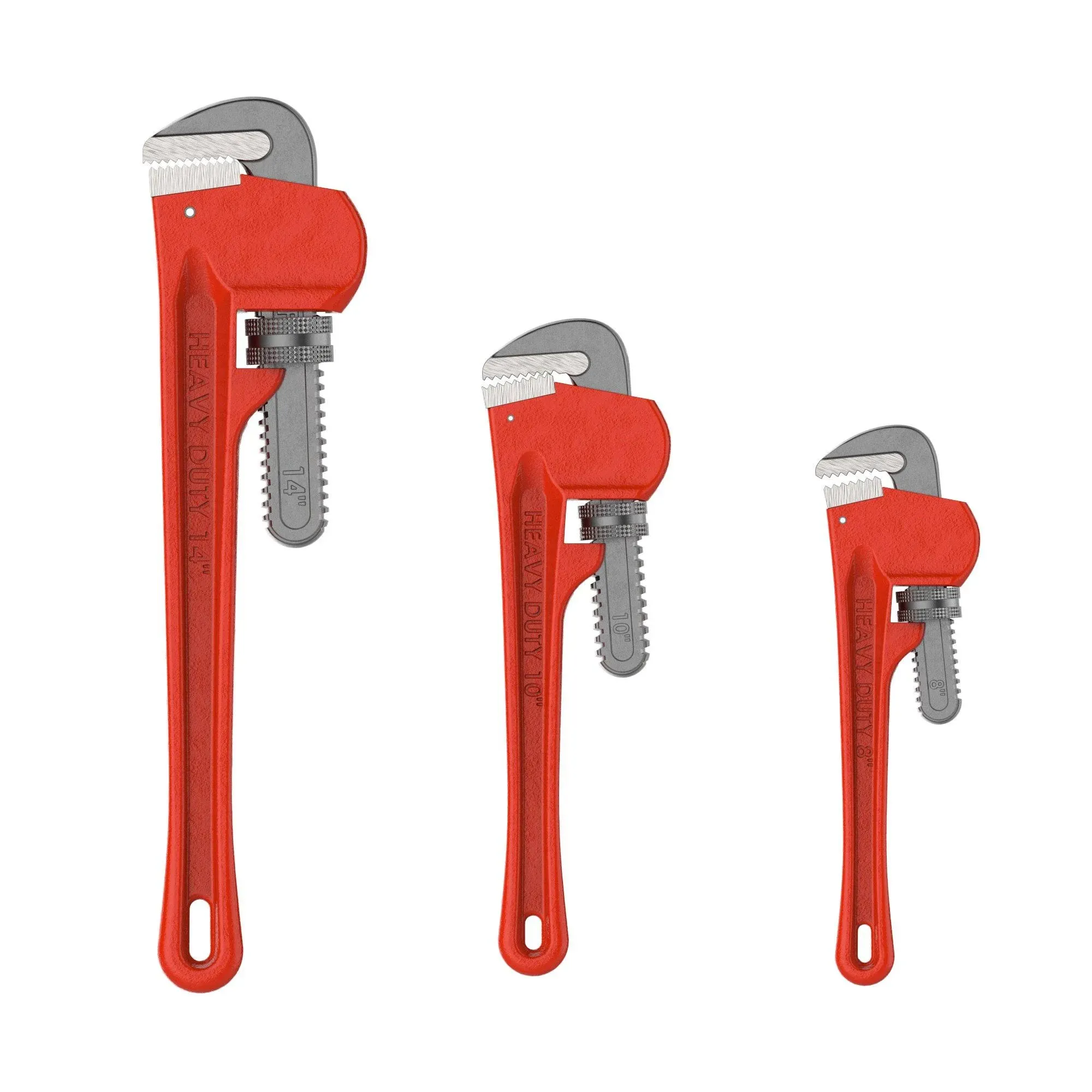 14-Inch, 10-Inch, and 8-Inch 3-Piece Plumbing Wrench Set (Red)