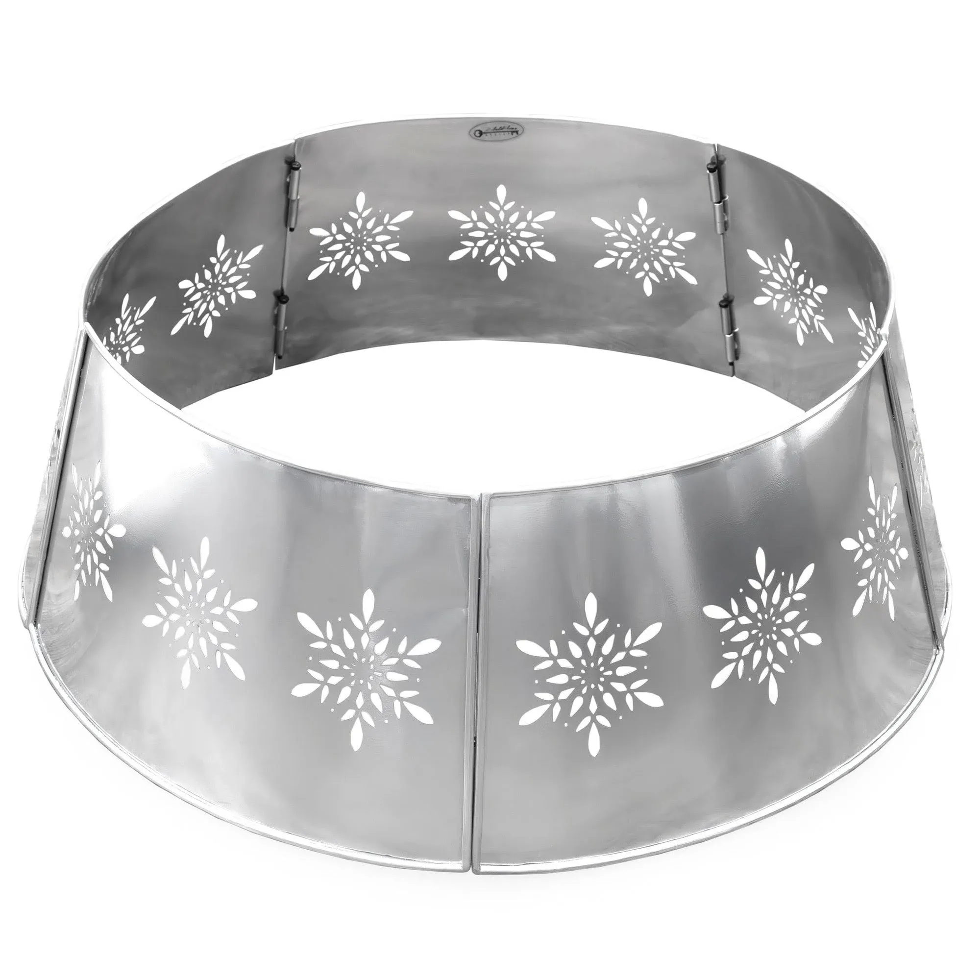 AuldHome Design Snowflake Farmhouse Tree Collar (29-Inch Diameter Base, Silver), Vintage Enamelware, Christmas Tree Accent,Vintage Retro Style