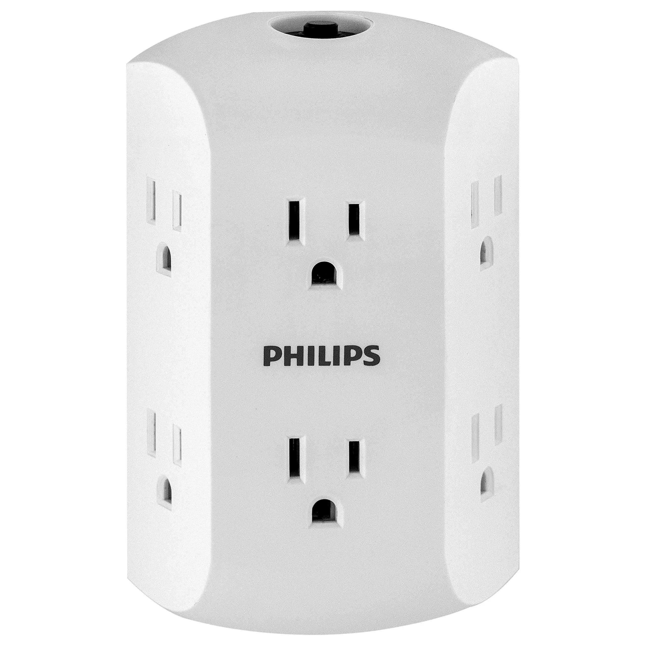 Philips 6-Outlet Wall Tap with Resettable Circuit Breaker, White