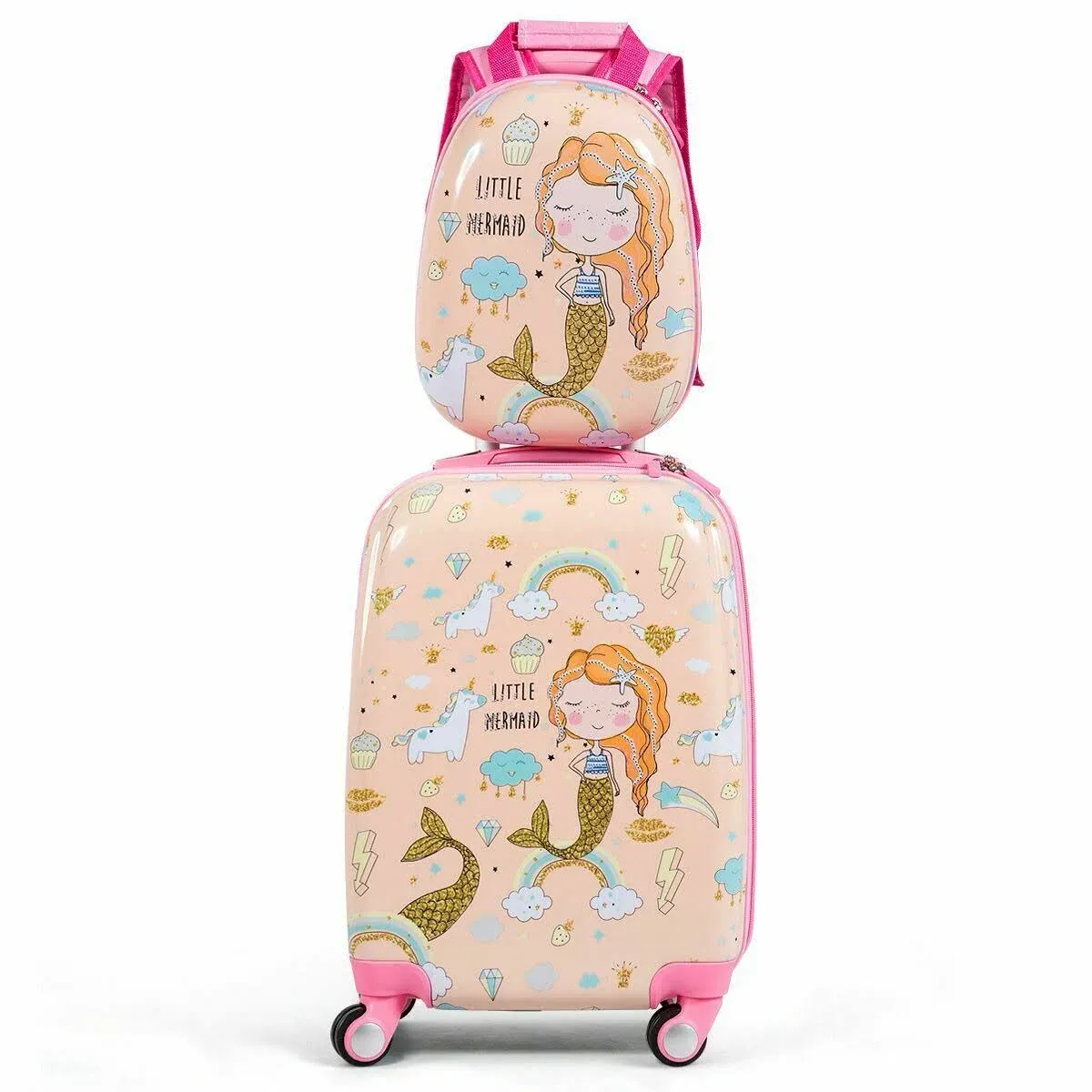 2 Pieces Kids Luggage Set Rolling Suitcase and Backpack-Pink丨costway