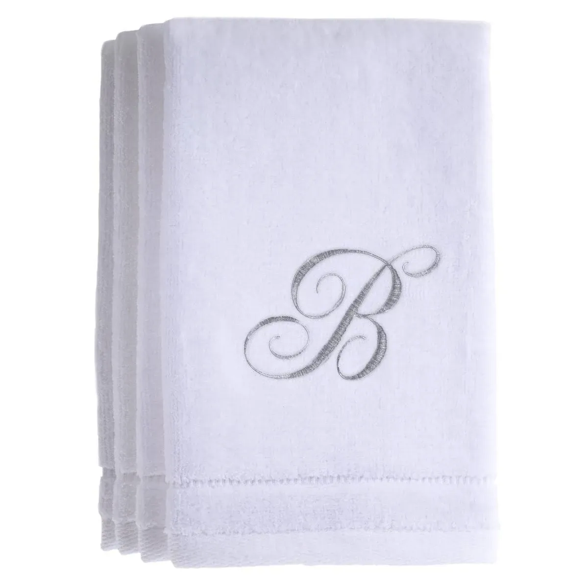 White Monogrammed Towel - Silver Embroidered