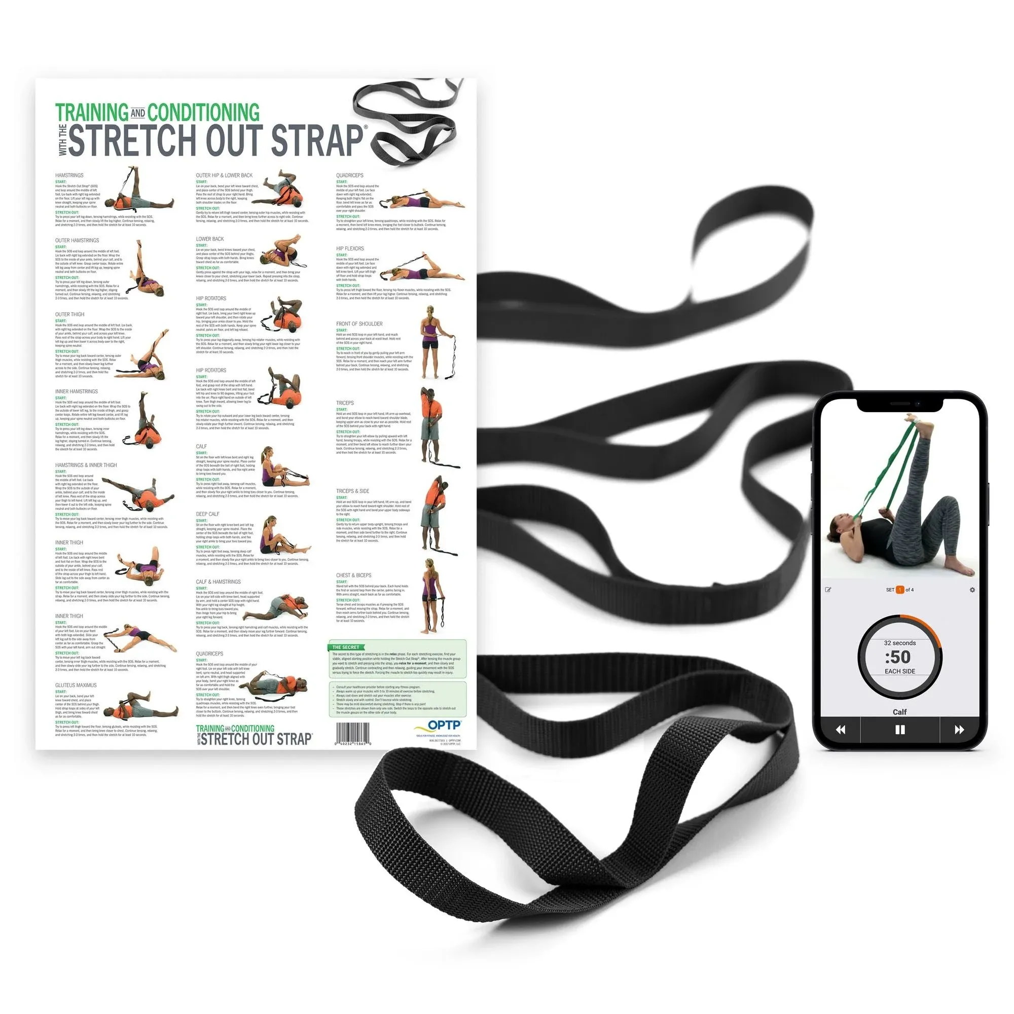 OPTP 440PST Stretch Out Strap XL with Training and Conditioning Poster