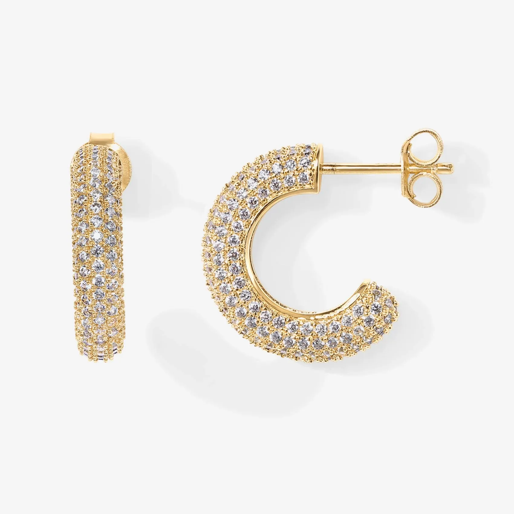 PAVOI 14K Yellow Gold Plated 925 Sterling Silver Post Cubic Zirconia Chunky Hoop Earrings | Thick Lightweight Gold Hoop Earrings for Women | Fully