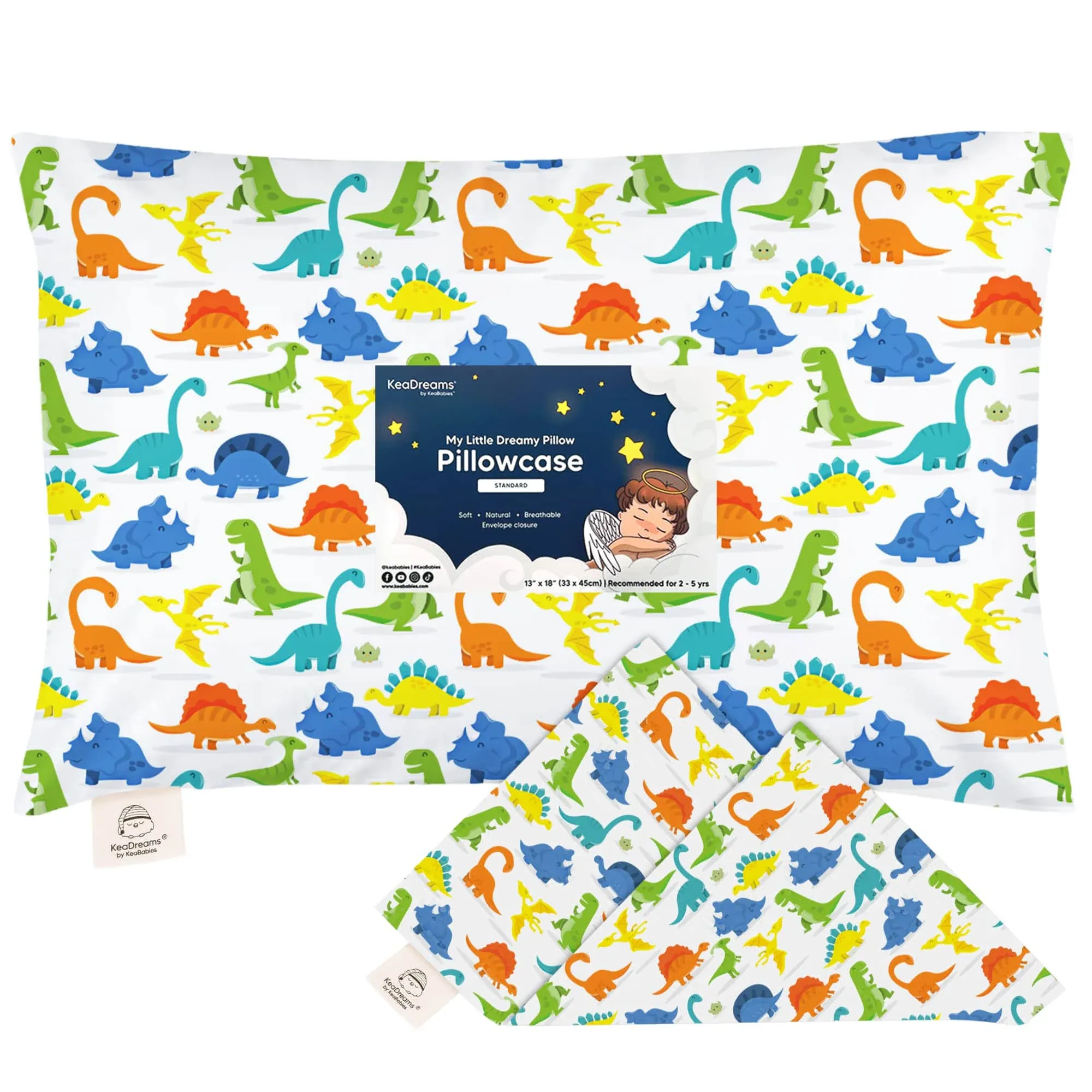 KeaBabies Printed Toddler Pillowcase 13X18" Happy Dino