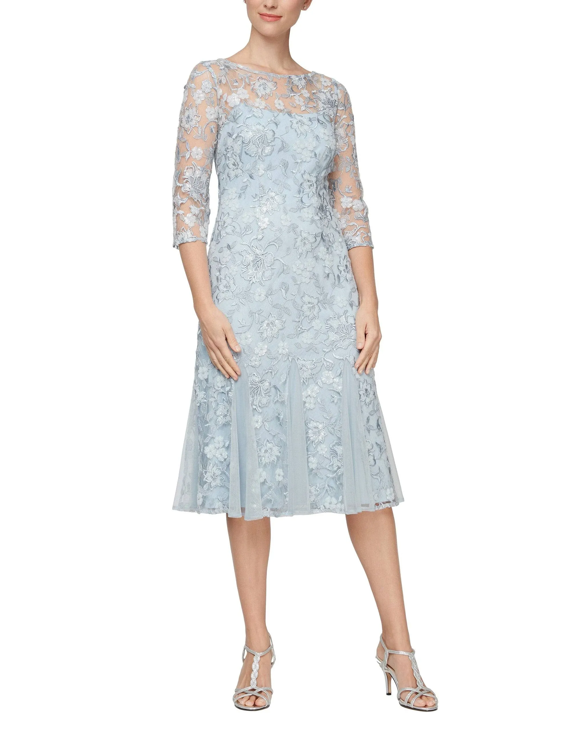 Alex Evenings Embroidered Fit & Flare Cocktail Dress in Light Blue