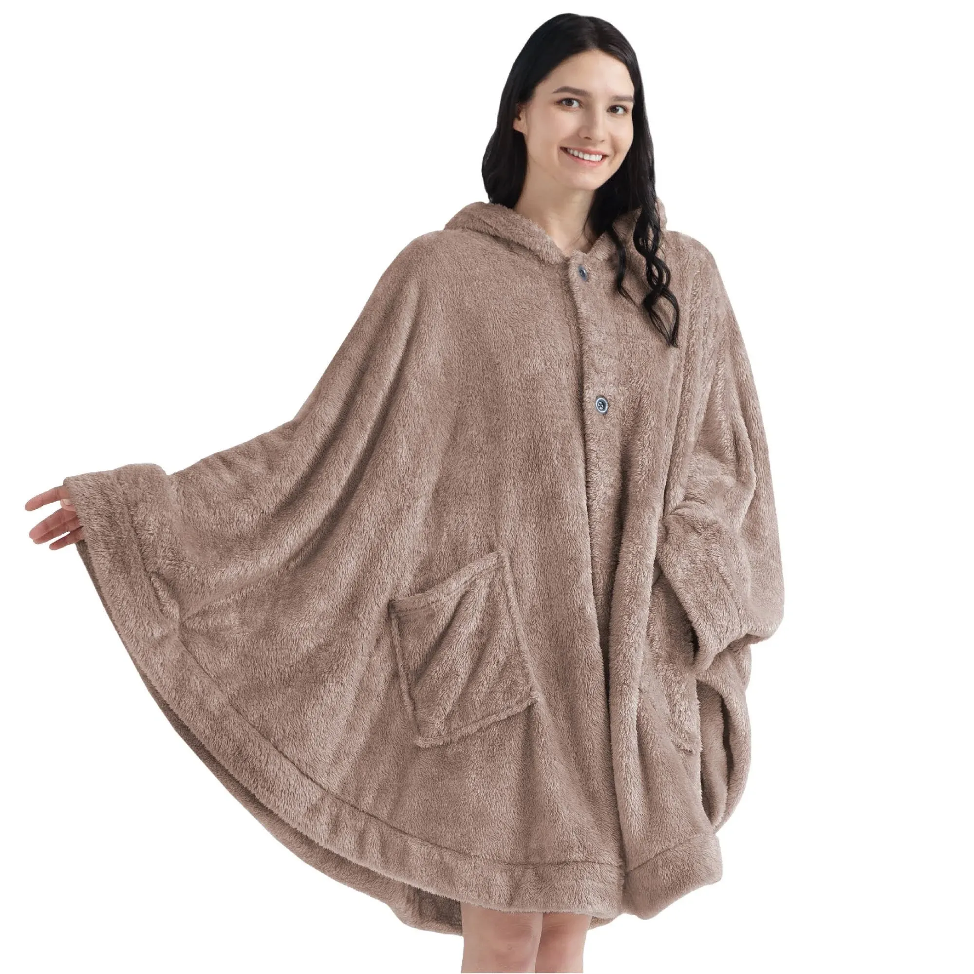 Angel Wrap Hoodie Sherpa Fluffy Poncho Blanket