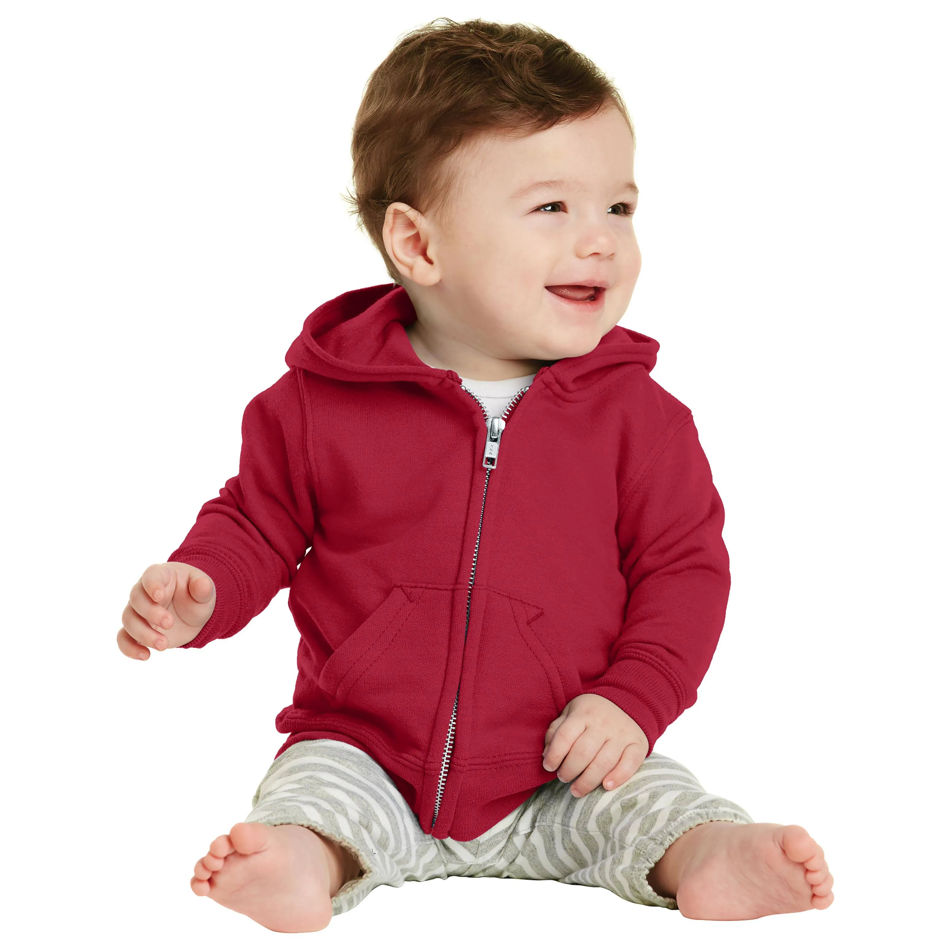 Port & Company CAR78IZH Infant Core Fleece Full-Zip Hooded Sweatshirt - Red - 06M