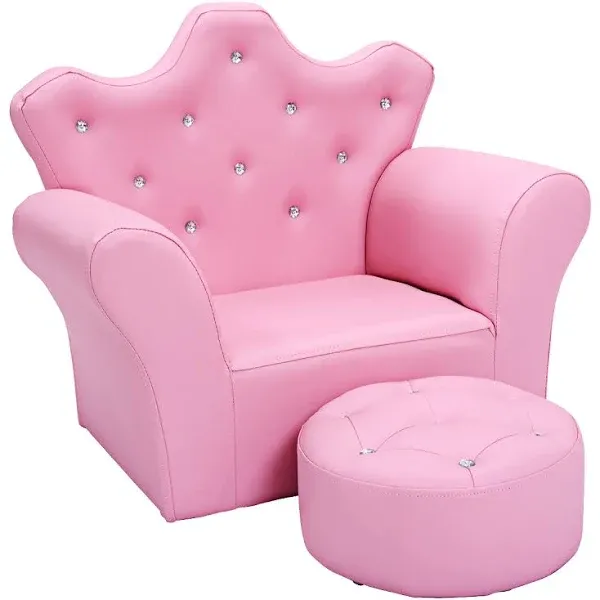 Costway Pink Kids Sofa Armrest Chair Couch Children Toddler Birthday Gift w/ Ottoman