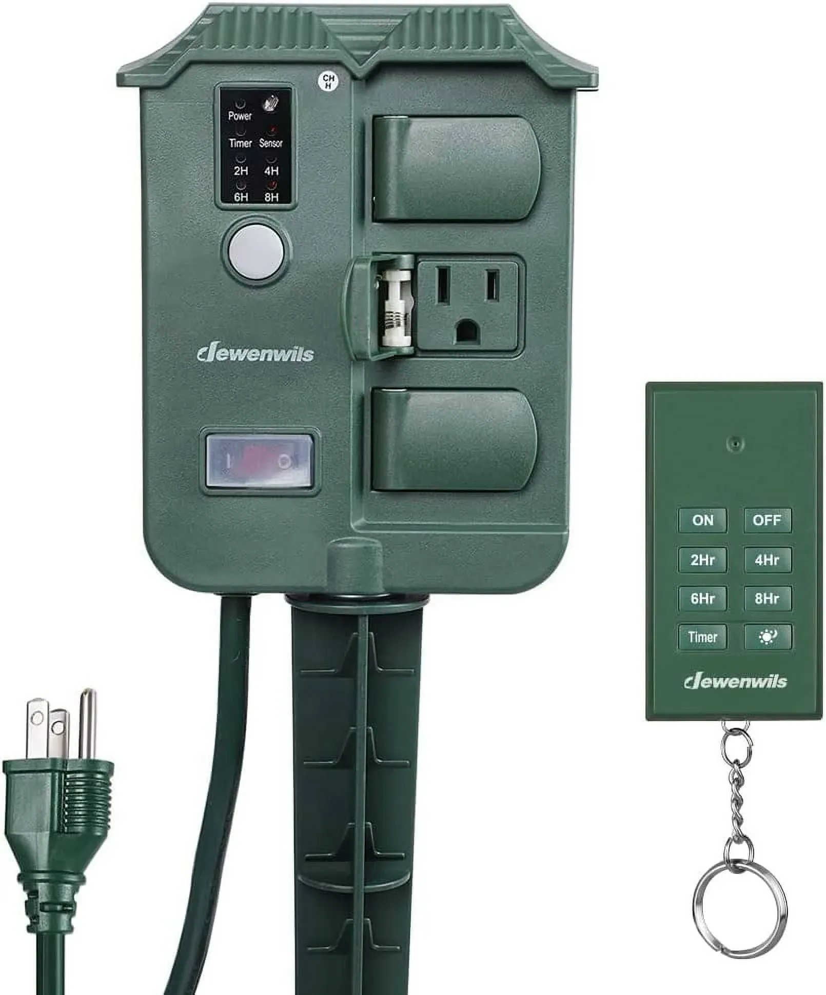 Outdoor Power Strip Stake Timer With Remote, Waterproof Cover 6 Grounded Outlets