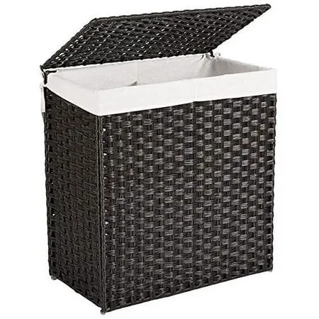 Birdrock Home Divided Laundry Hamper with Lid - Brown - Double Sorter with Liner ...