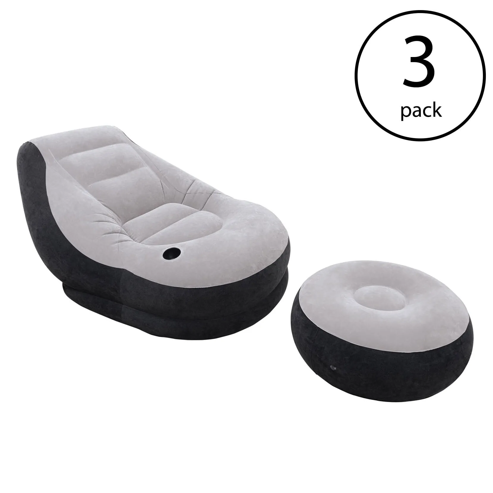 Intex Inflatable Ultra Lounge Chair with Cup Holder and Ottoman Set (3 Pack)