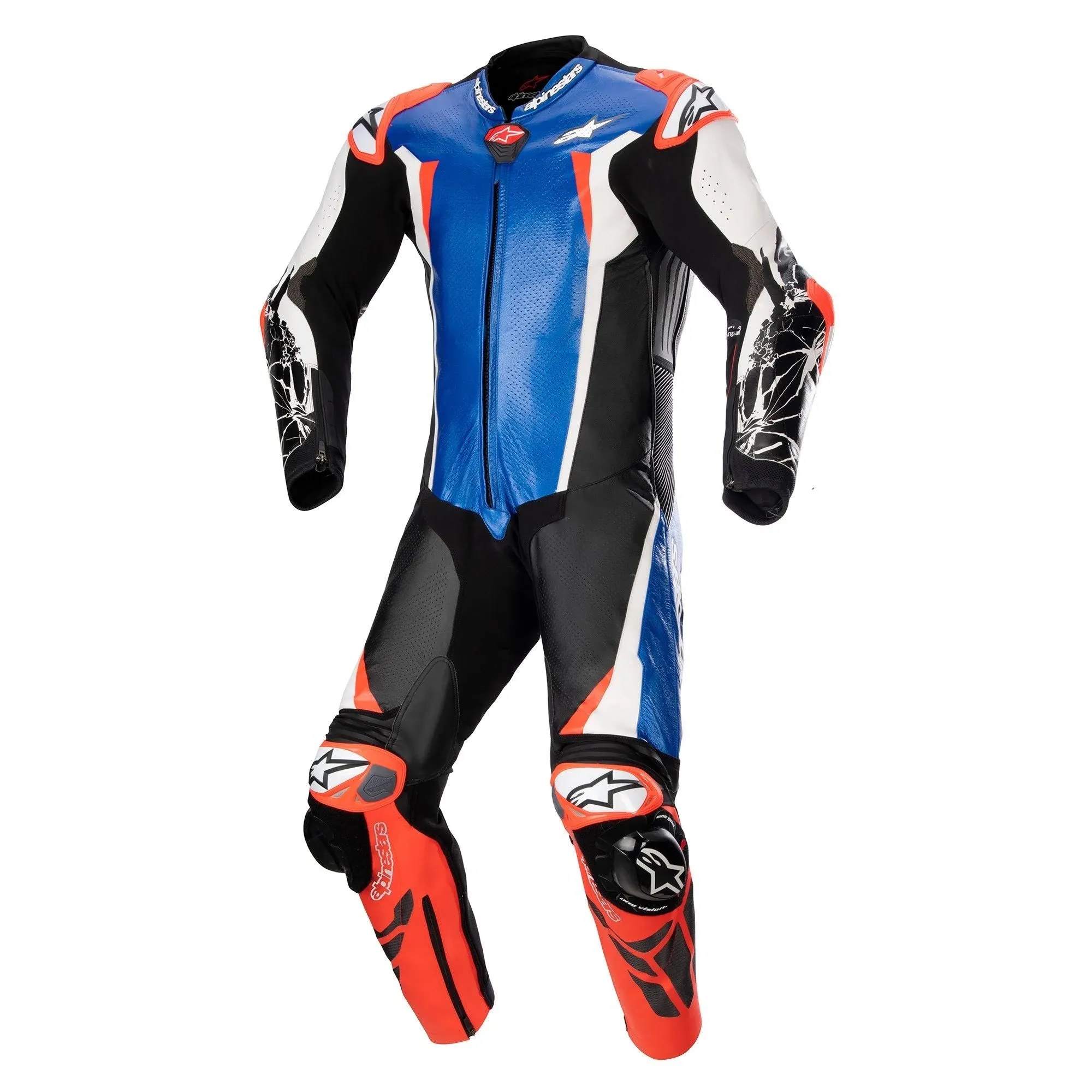 (52) Alpinestars Racing Absolute V2 One Piece Leather Suit Black / White / Fluo Red