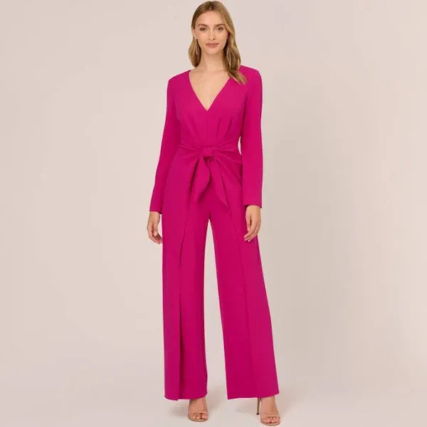 Adrianna Papell Womens Tie Front Crepe Jumpsuit