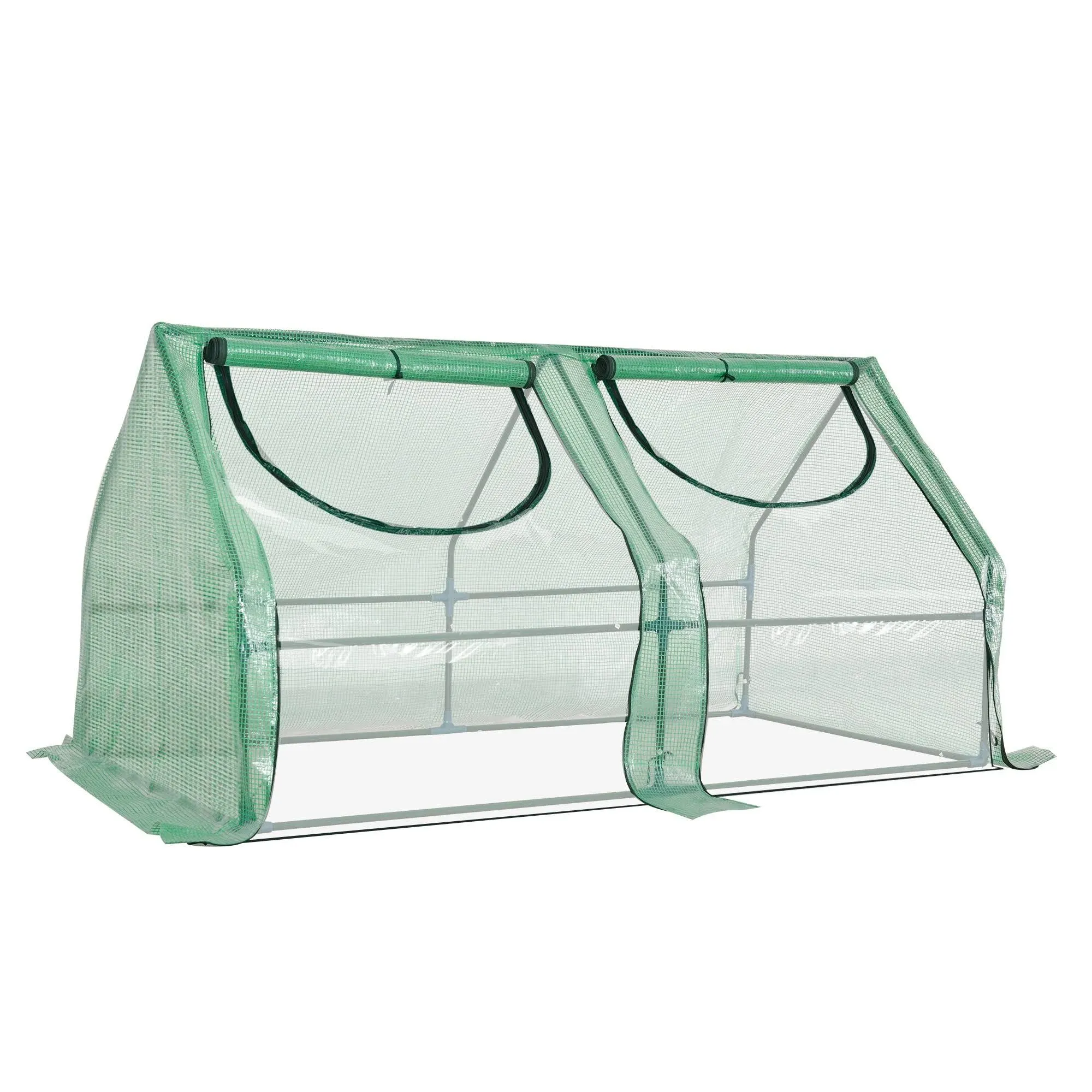 Outsunny 6' x 3' x 3' Portable Greenhouse Garden Hot House with Two PE/PVC Covers Steel Frame and 2 Roll Up Windows