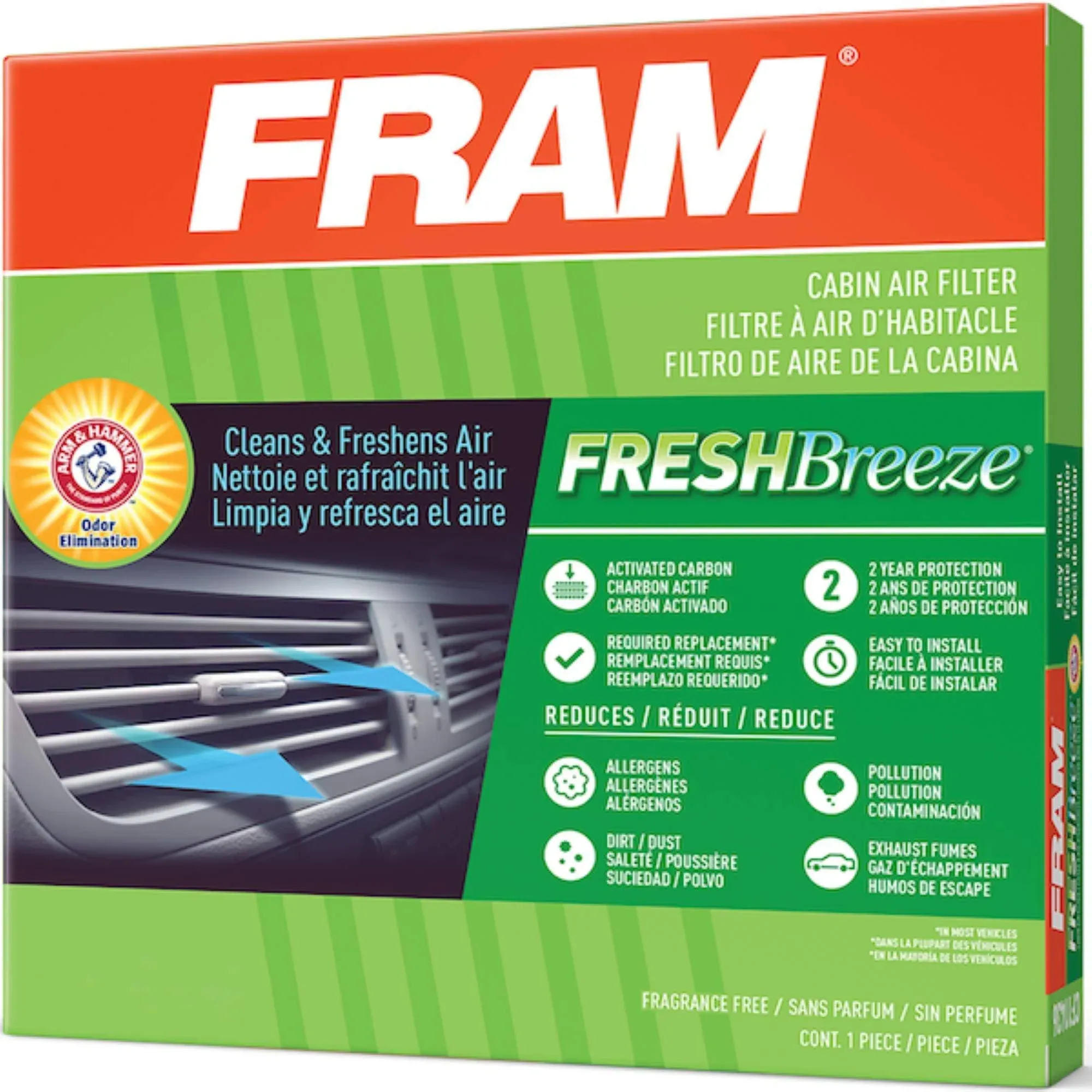 FRAM Fresh Breeze Cabin Air Filter Replacement for Car Passenger Compartment w/ Arm and Hammer Baking Soda, Easy Install, CF8717A for Mercedes-Benz Vehicles