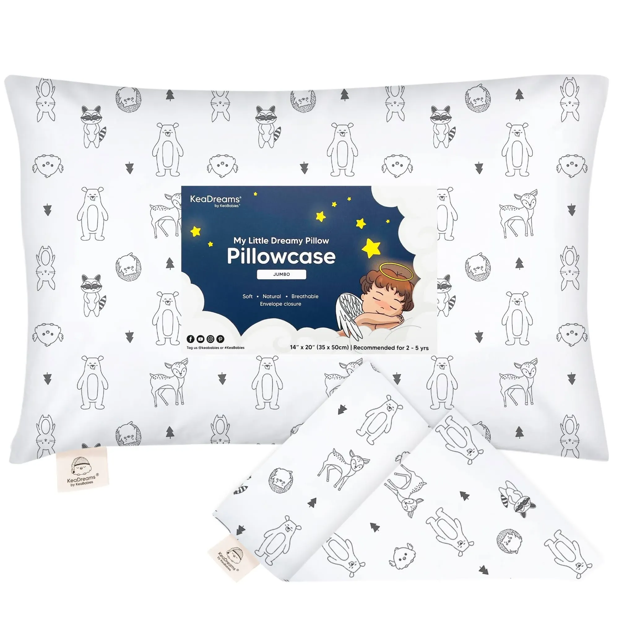 KeaBabies Toddler Pillowcase for 13X18 Pillow - Organic Toddler Pillow Case for Boy, Kids - 100% Natural Cotton Pillowcase for Miniature Sleepy Pillows - Pillow Sold Separately (KeaFriends)