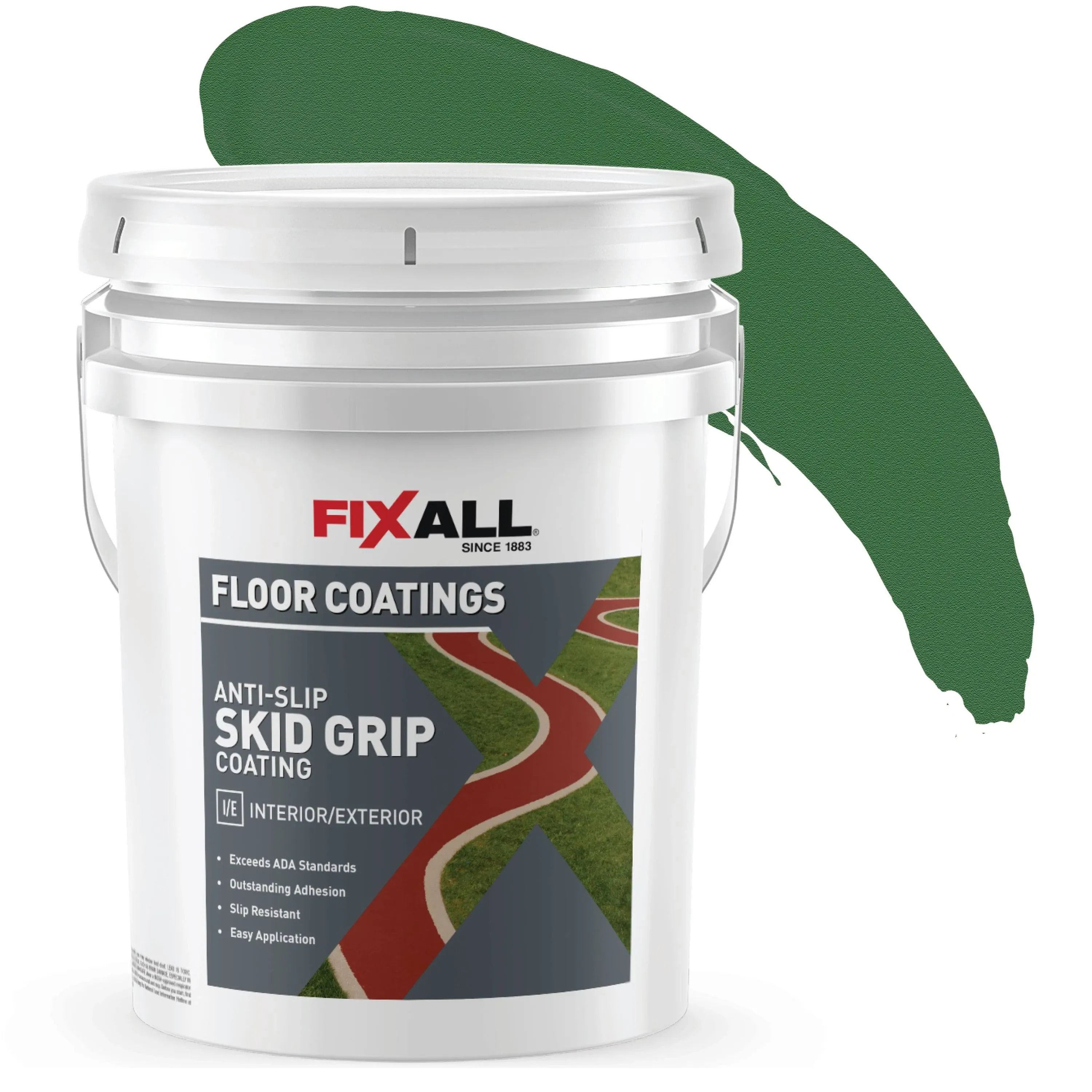 FIXALL Skid Grip Anti-Slip Coating, 5 Gallons, Emerald, Exceeds ADA Standards, Ideal for Safety Areas, Slip-Resistant Pavement, Cement & Concrete Paint