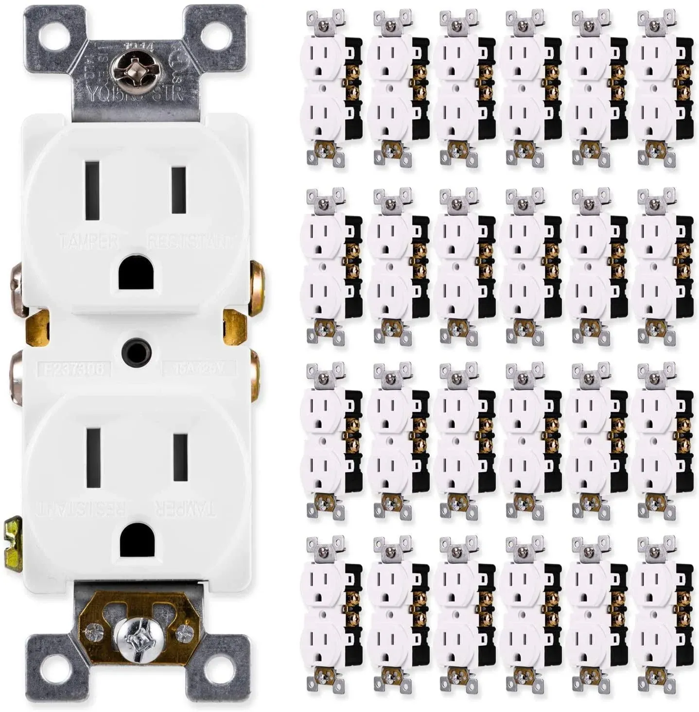 GE Grounding Duplex 25 Pack, In Wall Receptacle, 15 Amp, White, 44044, Electrical Outlets, 25 Count