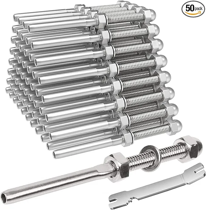 BLIKA 50 Pack Cable Railing Swage Threaded Stud Tension End Fitting Terminal for 1/8" Deck Cable Railing, T316 Stainless Steel, Cable Railing Tensioner 1/8" for 2"x2" Wood/Metal Post